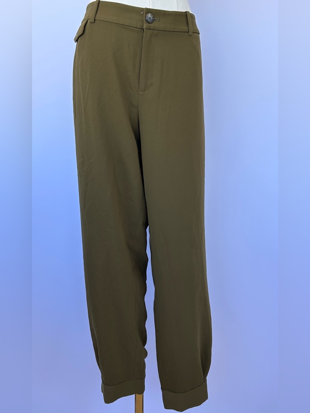 Lauren Ralph Lauren Women’s Olive Tapered Leg Pants Button Cuff Flat Front Sz 10